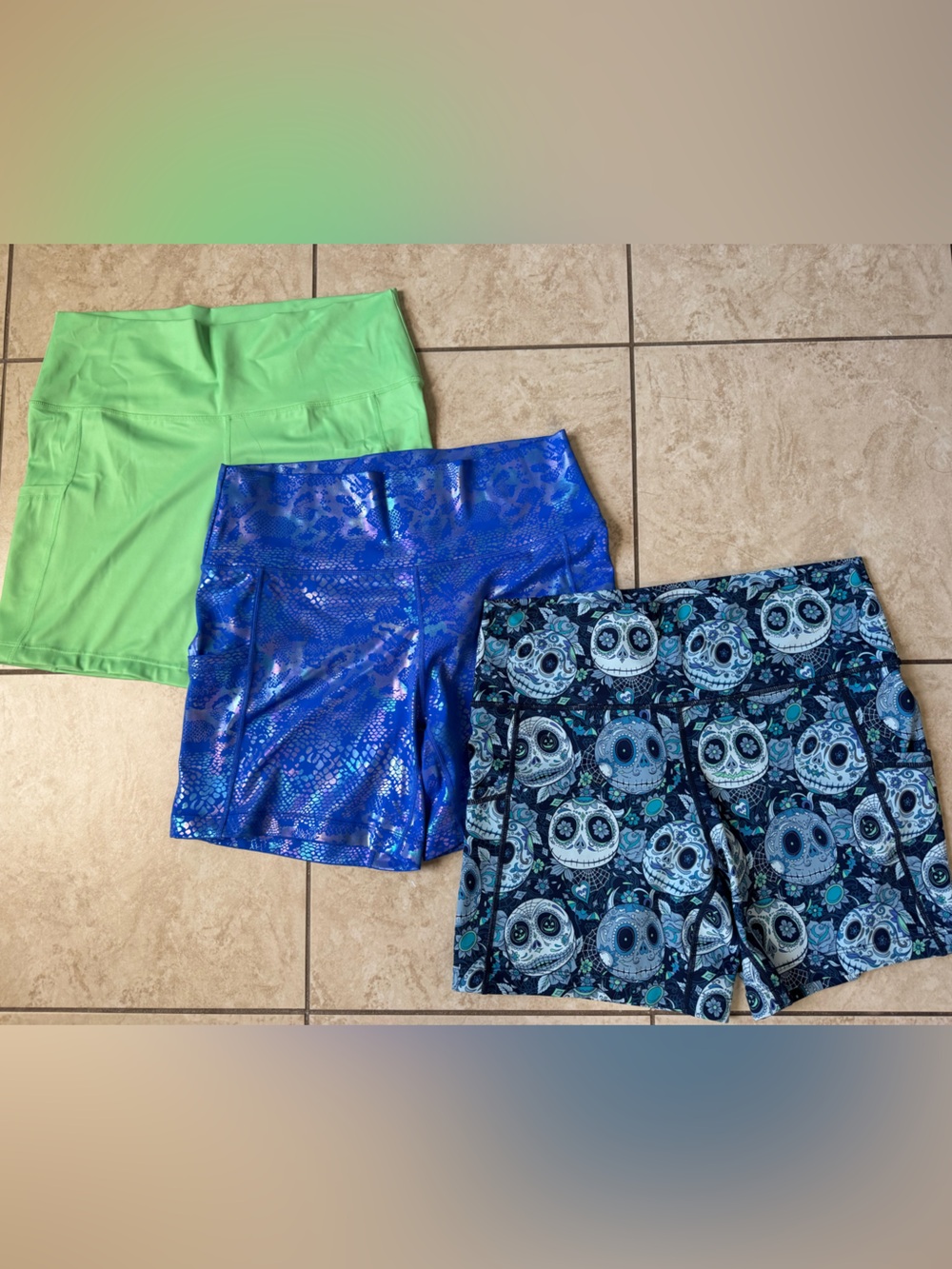 CVG Neon Green/Blue Glisten Here/Jack Skellington Sugar Skull Shorts Bundle